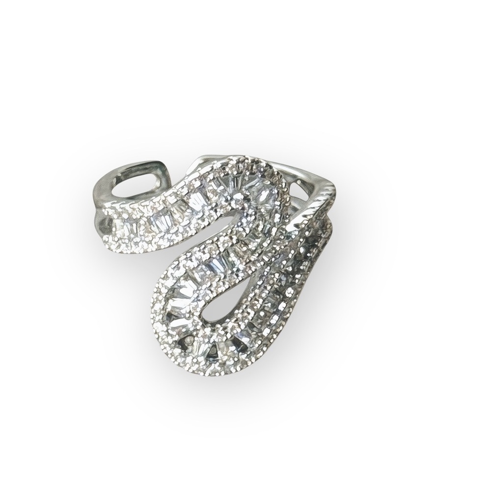 Open Ring Wavy Elegant Silver Women’s Ring | Real Cubic Zirconia | Modern Design
